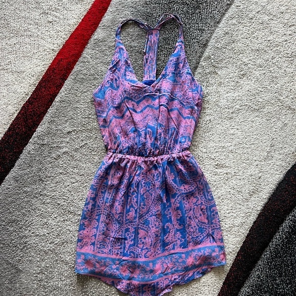 Rory Beca Silk Blue Pink Paisley Print Mini Dress - Picture 1 of 3